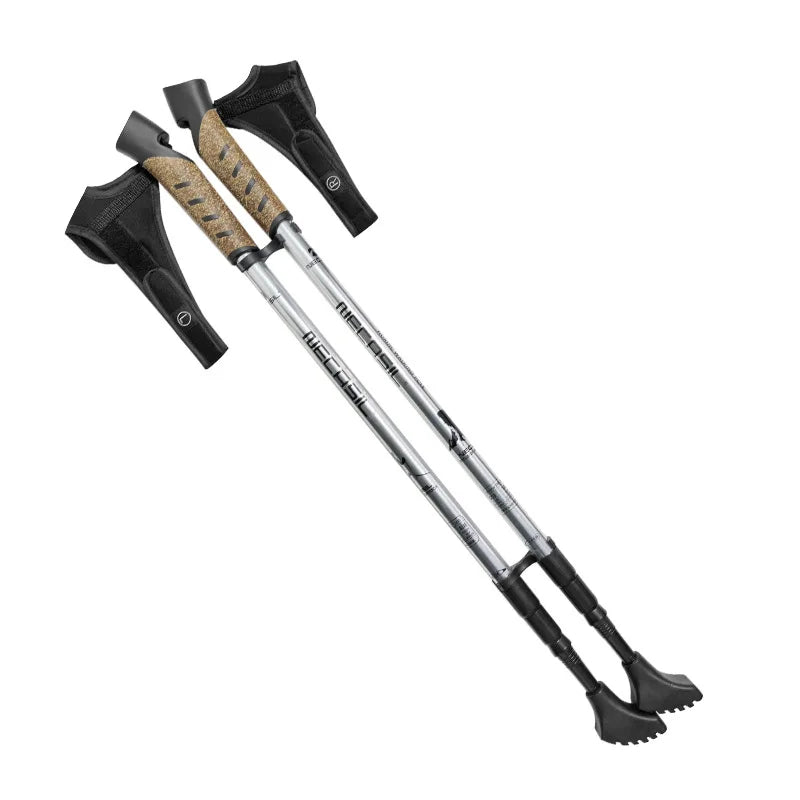 2PCS Nordic Walking Poles with Ergonomic Cork Handle, 7075 Aluminum Alloy, Adjustable from 24.8" to 53.1"