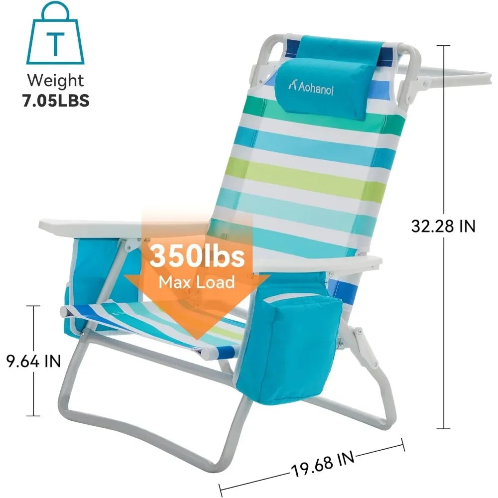 Aohanoi Adjustable Beach Chair with Cooler Pouch 350lbs Capacity Wilderness and Waves