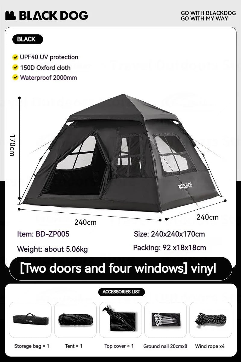 Black Dog Camping Ground Mat for 3-4 Person Tent, Waterproof PE Fabric