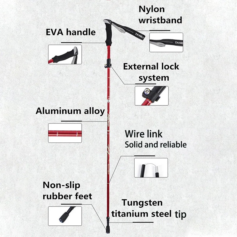 5-Section Aluminum Alloy Telescopic Folding Trekking Poles with EVA Grip, Adjustable 43"-51"