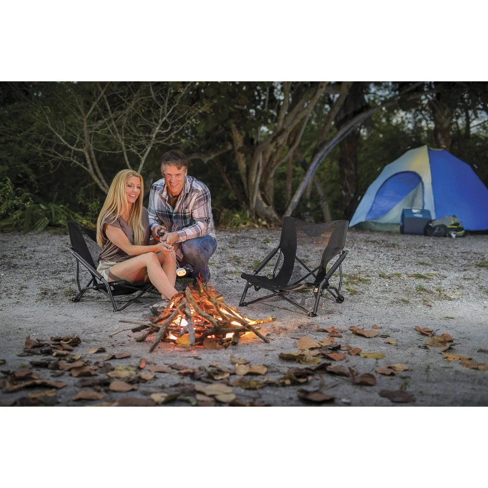 Stefin Portable Folding Camp Chair - Black, 250 lbs Capacity