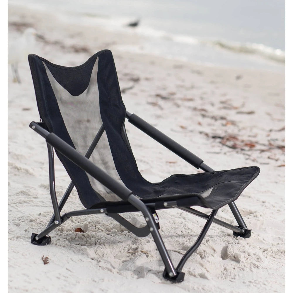 Stefin Portable Folding Camp Chair - Black, 250 lbs Capacity