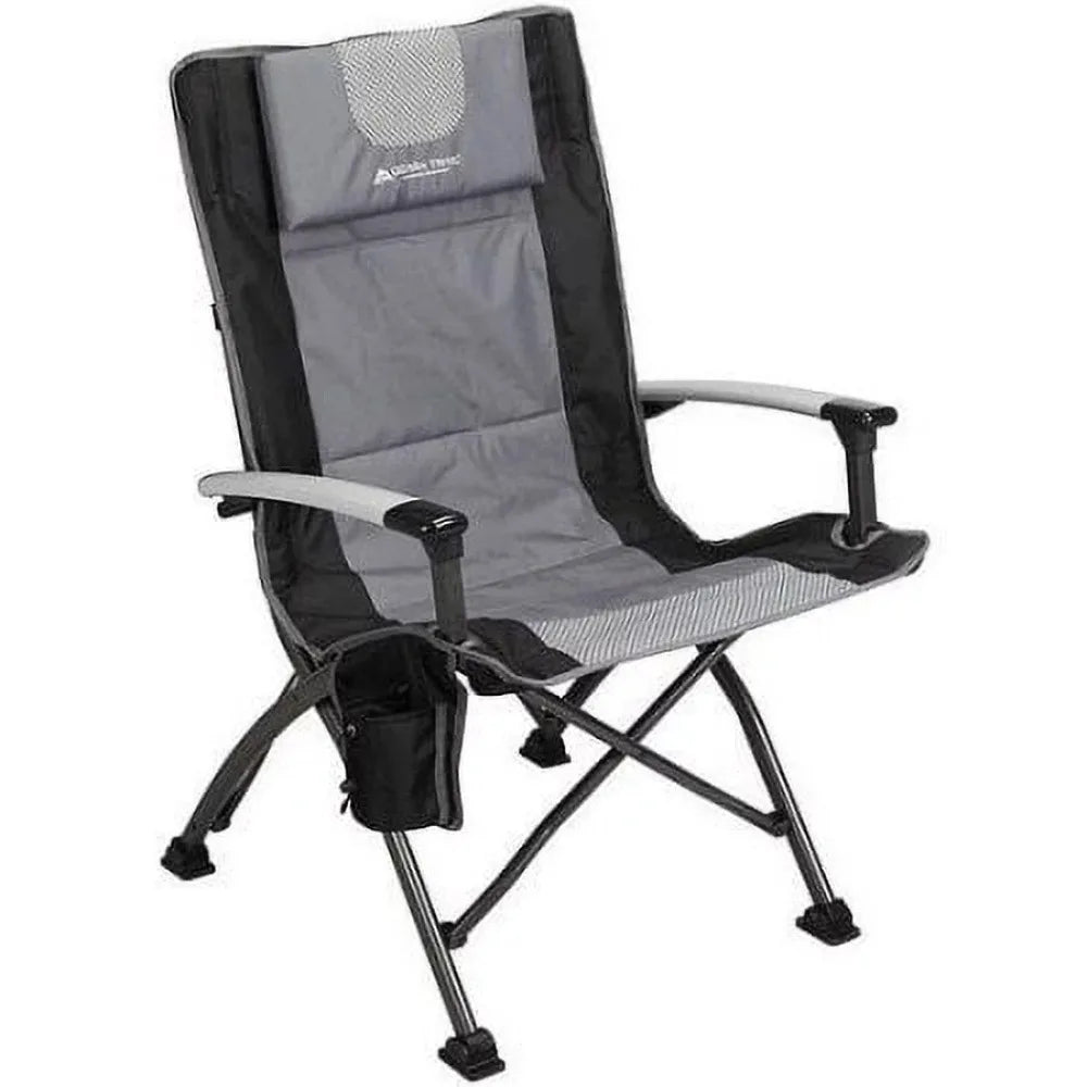 Ozark Trail Folding High Back Camping Chair with Headrest, Adjustable Feet, and Cup Holder - Black, 300 lbs Capacity
