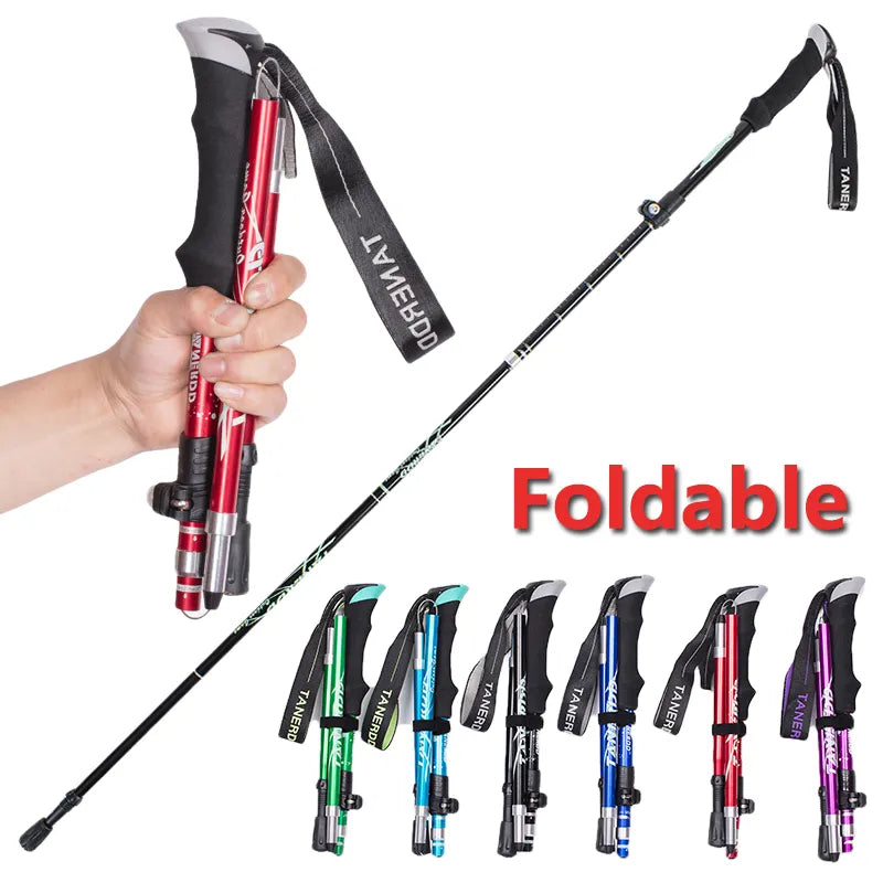 5-Section Aluminum Alloy Telescopic Folding Trekking Poles with EVA Grip, Adjustable 43"-51"