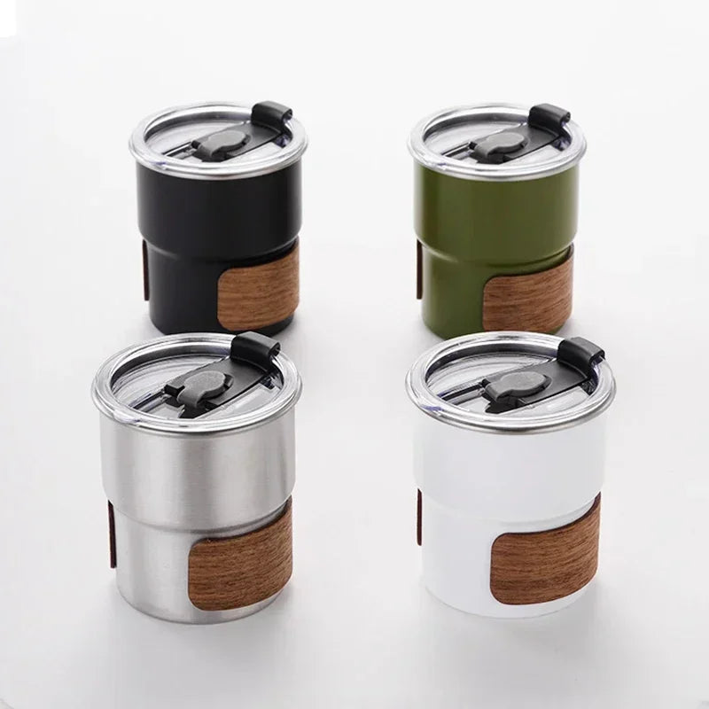 Portable 300ml Stainless Steel Coffee Mug with Lid - Heat Resistant Camping Mug