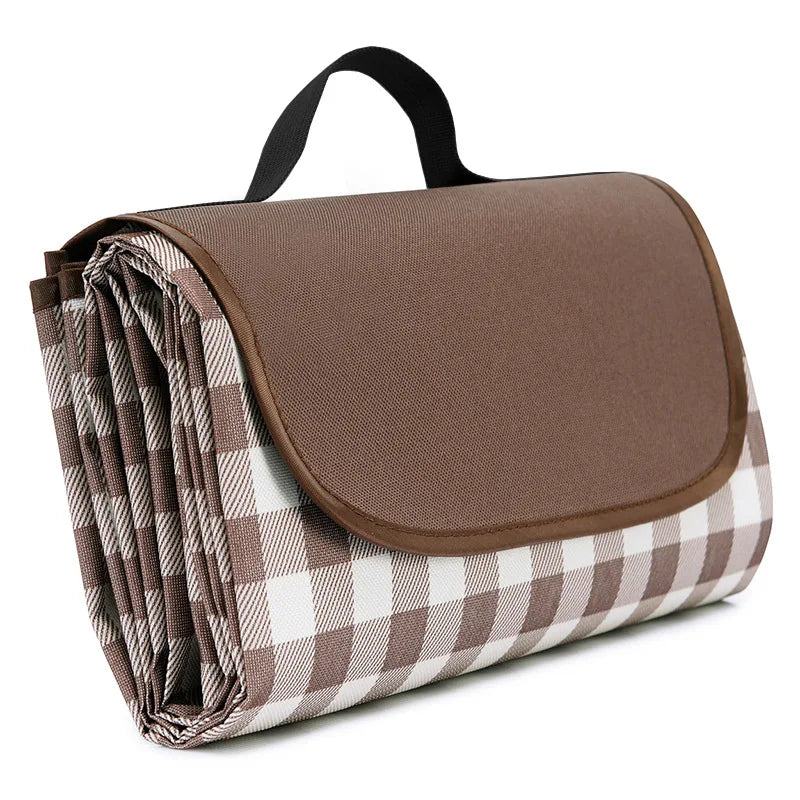 Waterproof Beach Blanket Portable Picnic Mat - Moisture Resistant Plaid Design for Family Beach Days