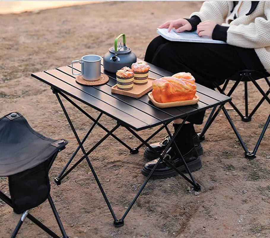 Portable Aluminum Camping Table Lightweight Folding Design Wilderness and Waves