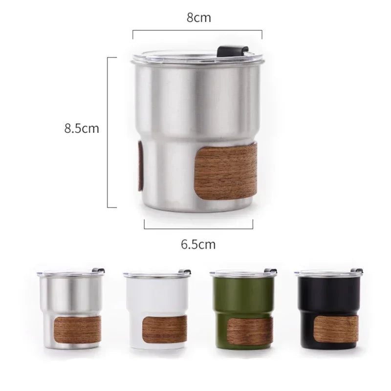 Portable 300ml Stainless Steel Coffee Mug with Lid - Heat Resistant Camping Mug