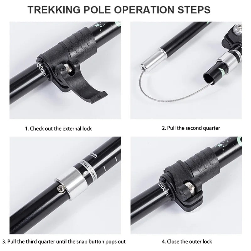 5-Section Aluminum Alloy Telescopic Folding Trekking Poles with EVA Grip, Adjustable 43"-51"