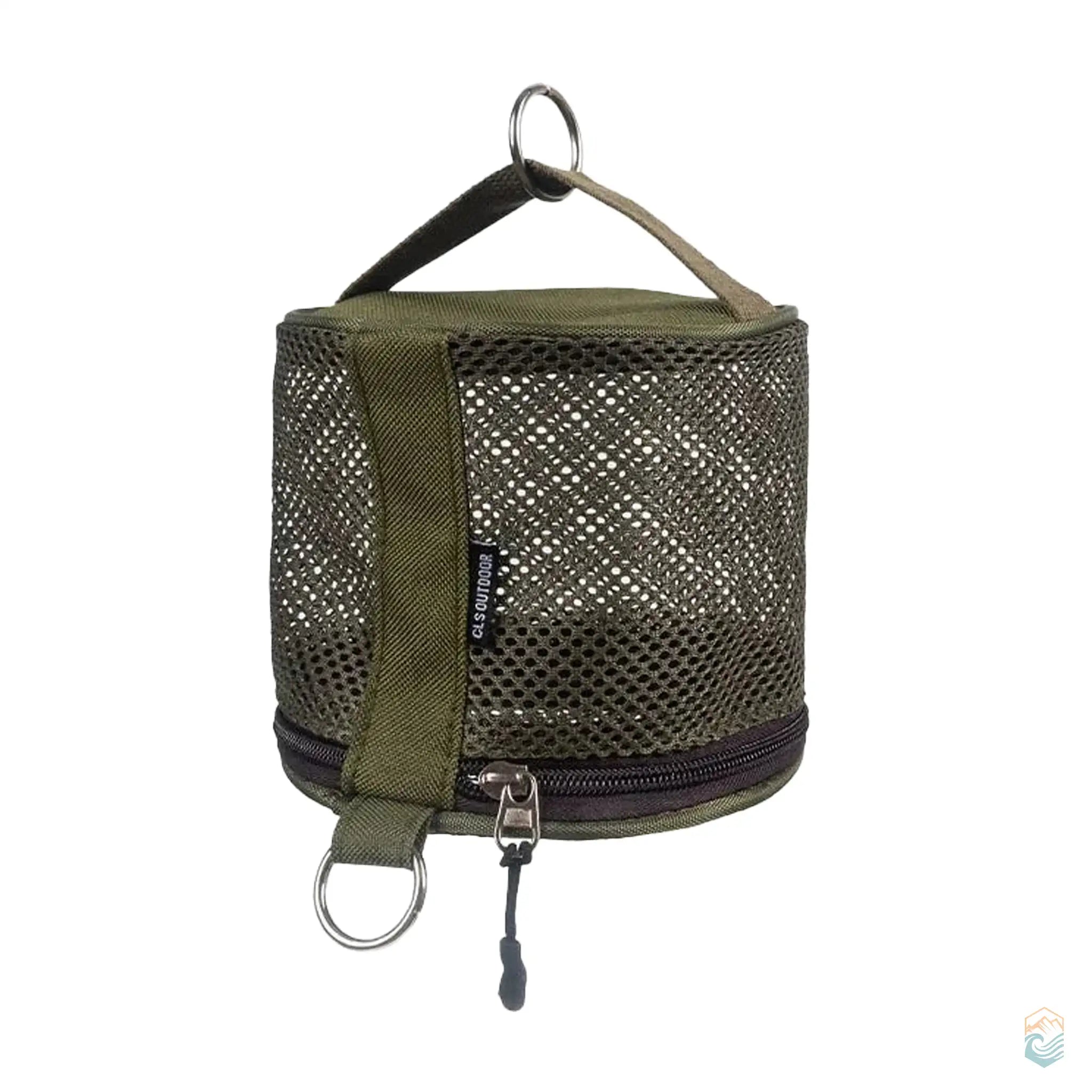 Army green CLS outdoor camping toilet paper storage case made of durable oxford and mesh cloth, with a hanging loop and zippered closure, perfect for outdoor adventures