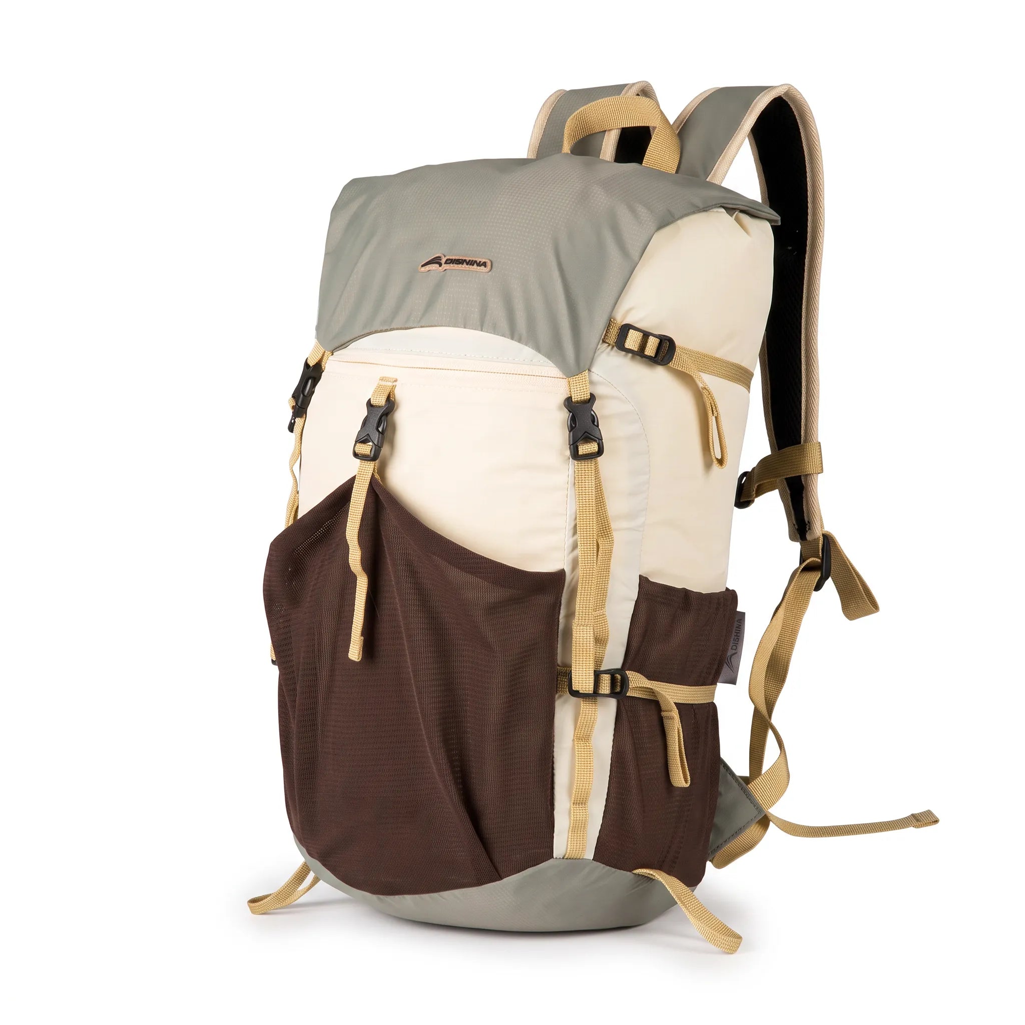 BISINNA 22L gray ultralight hiking backpack with lightweight nylon construction, adjustable straps, and exterior storage pockets.