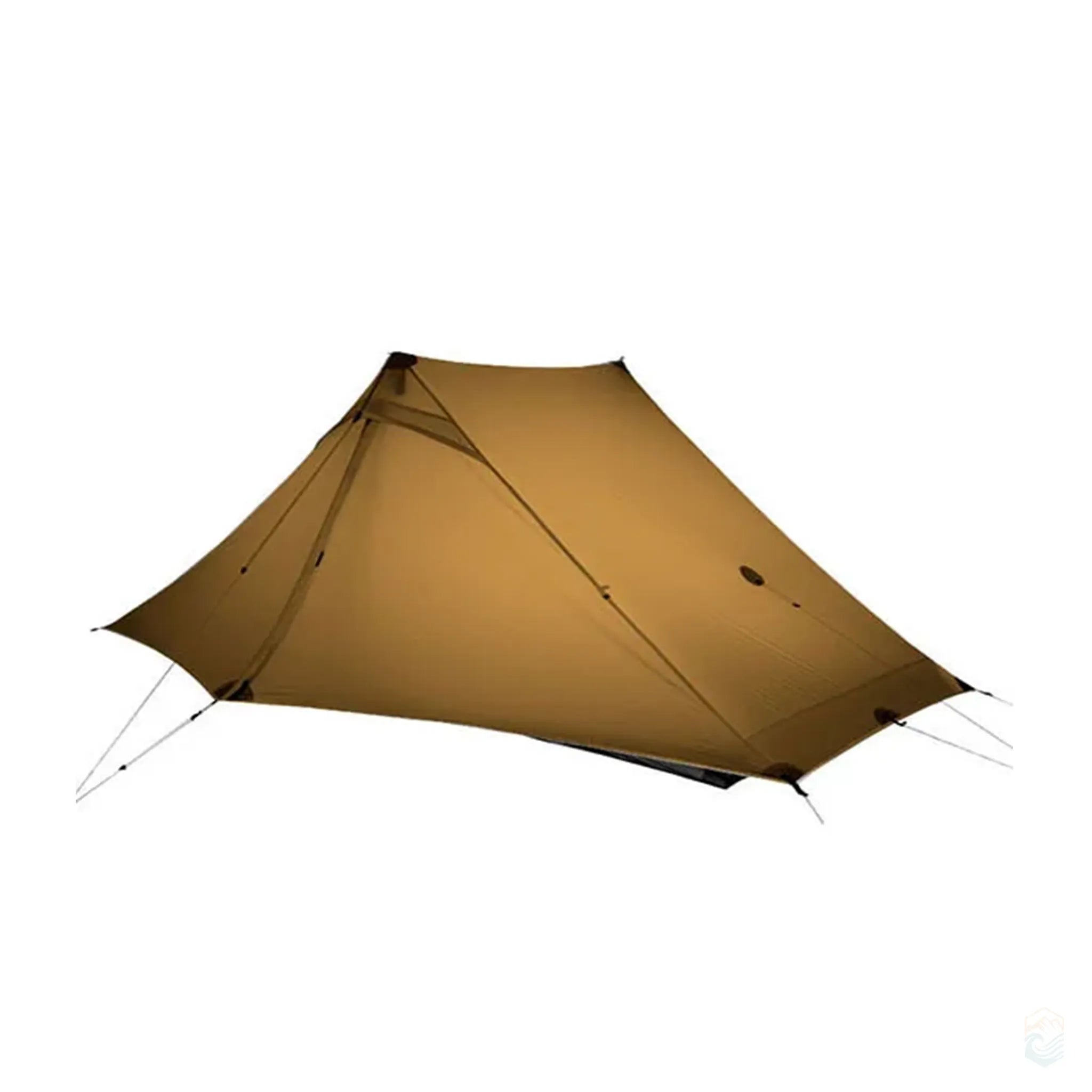 Khaki-colored FLAME'S CREED Lanshan 2 Pro 4-season camping tent pitched on white background, featuring a low-profile, ultralight design suitable for winter backcountry camping and alpine treks