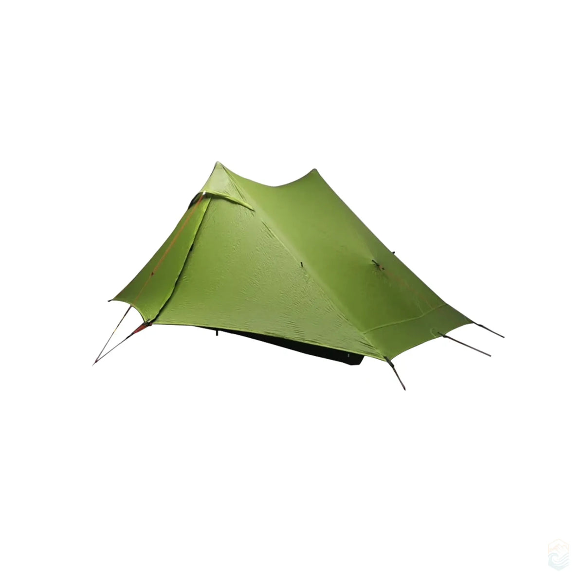 FLAME'S CREED Lanshan 2 Pro green ultralight backpacking tent for two people, featuring a compact trekking pole setup, waterproof 20D fabric, and aerodynamic design ideal for minimalist camping.