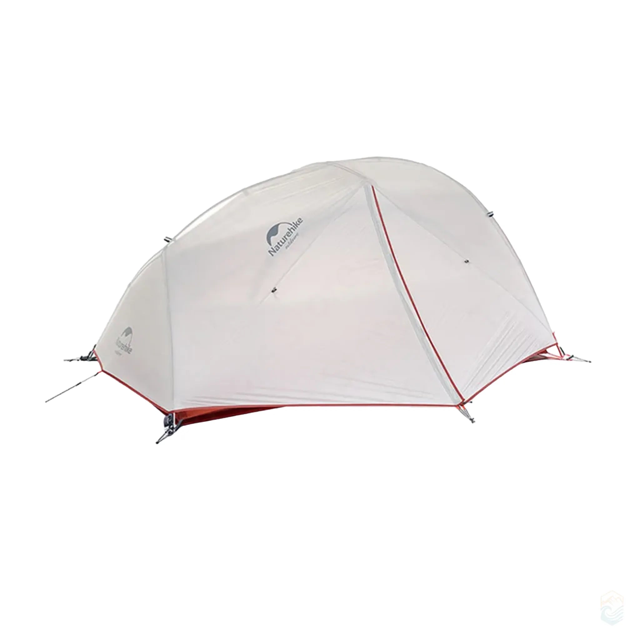 Gray Naturehike Star River 2 ultralight 2-person camping tent made from 20D silicone-coated fabric, shown fully assembled with red trim and dual vestibules, ideal for backpacking and lightweight adventures