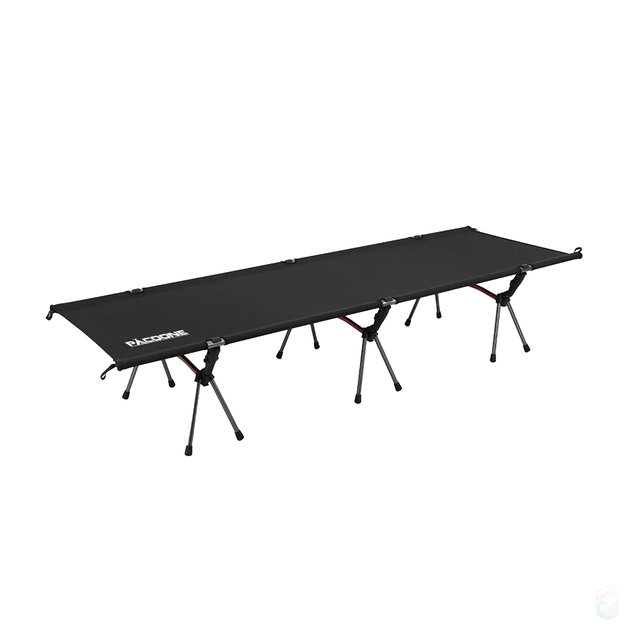PACOONE ultralight foldable camping cot in black with six-leg frame and compact design for outdoor sleeping comfort