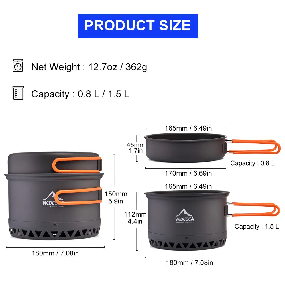 Widesea Camping Cookware Set | Heat-Exchanger Pots - Includes Kettle