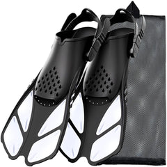 Travel-Friendly Adjustable Short Snorkel Fins with Open Heel for Adults - Blue, Size S-XL