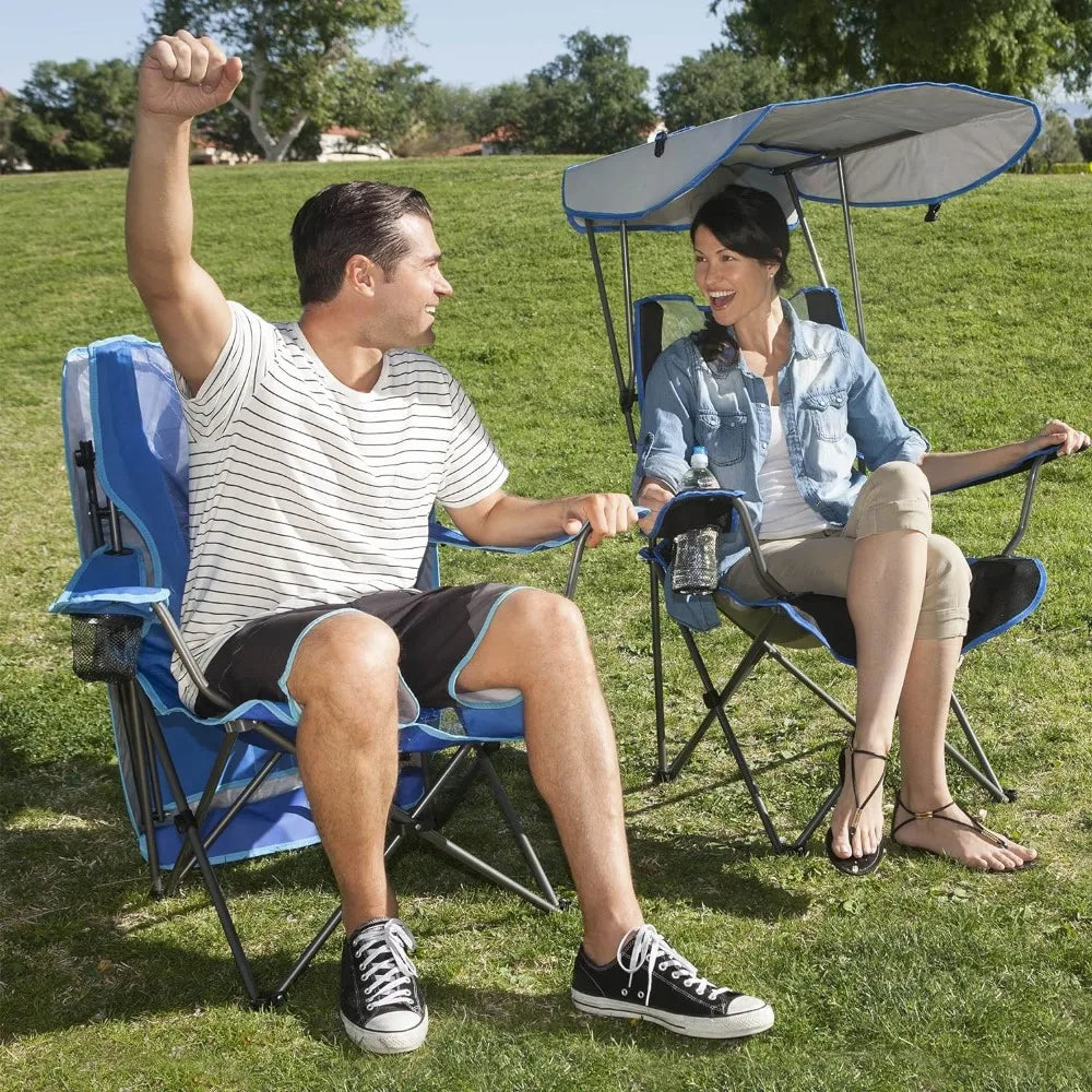 Original Foldable Canopy Chair - Grey and Light Blue Portable Shade Seating