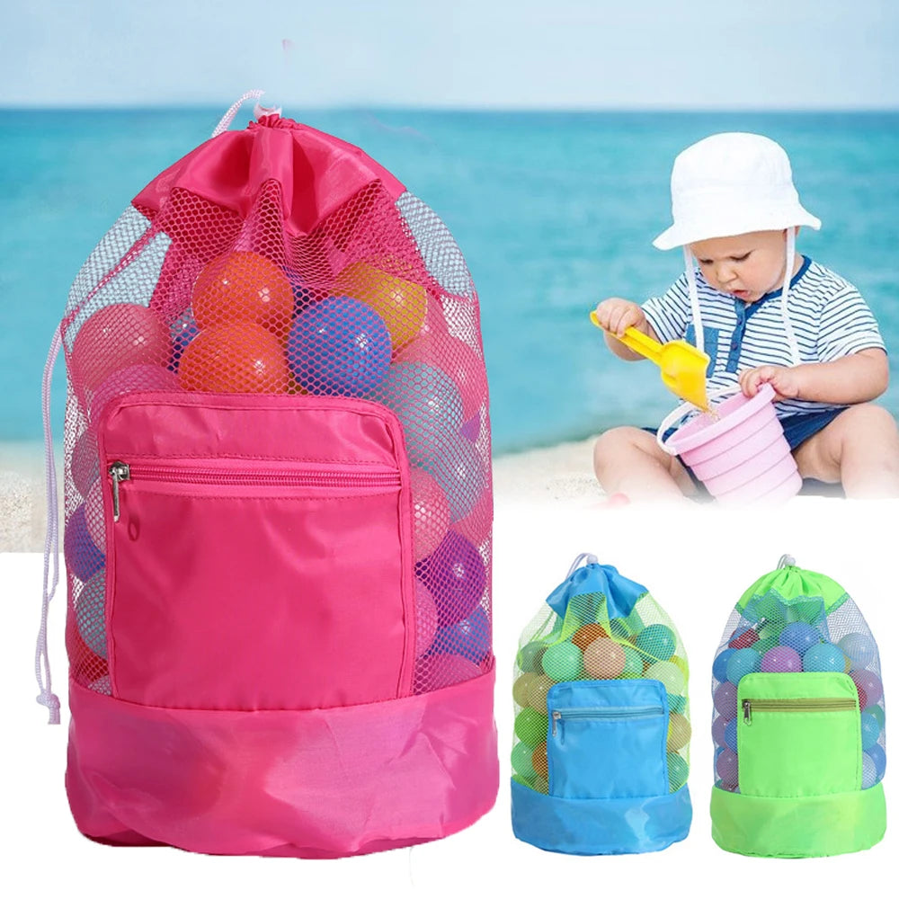 LKeep Foldable Mesh Beach Toy Organizer Bag - Drawstring Backpack Design for Beach Essentials, 19"x9.5"