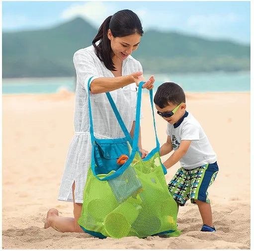 Clyine Portable Kids Beach Bag - Foldable Mesh Waterproof Tote for Beach Toys, 18.9"