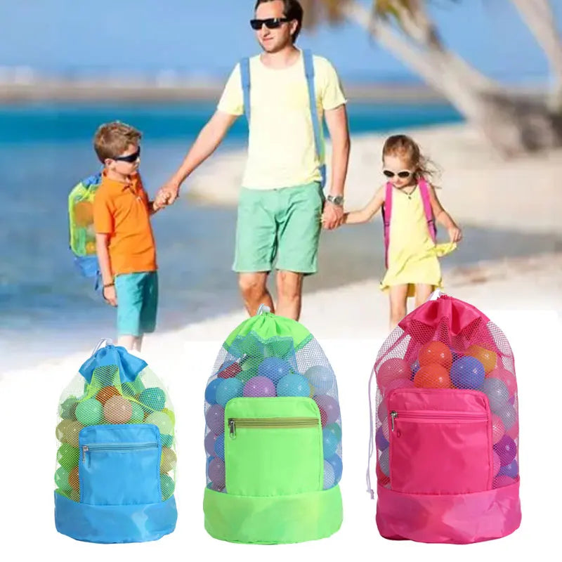 LKeep Foldable Mesh Beach Toy Organizer Bag - Drawstring Backpack Design for Beach Essentials, 19"x9.5"