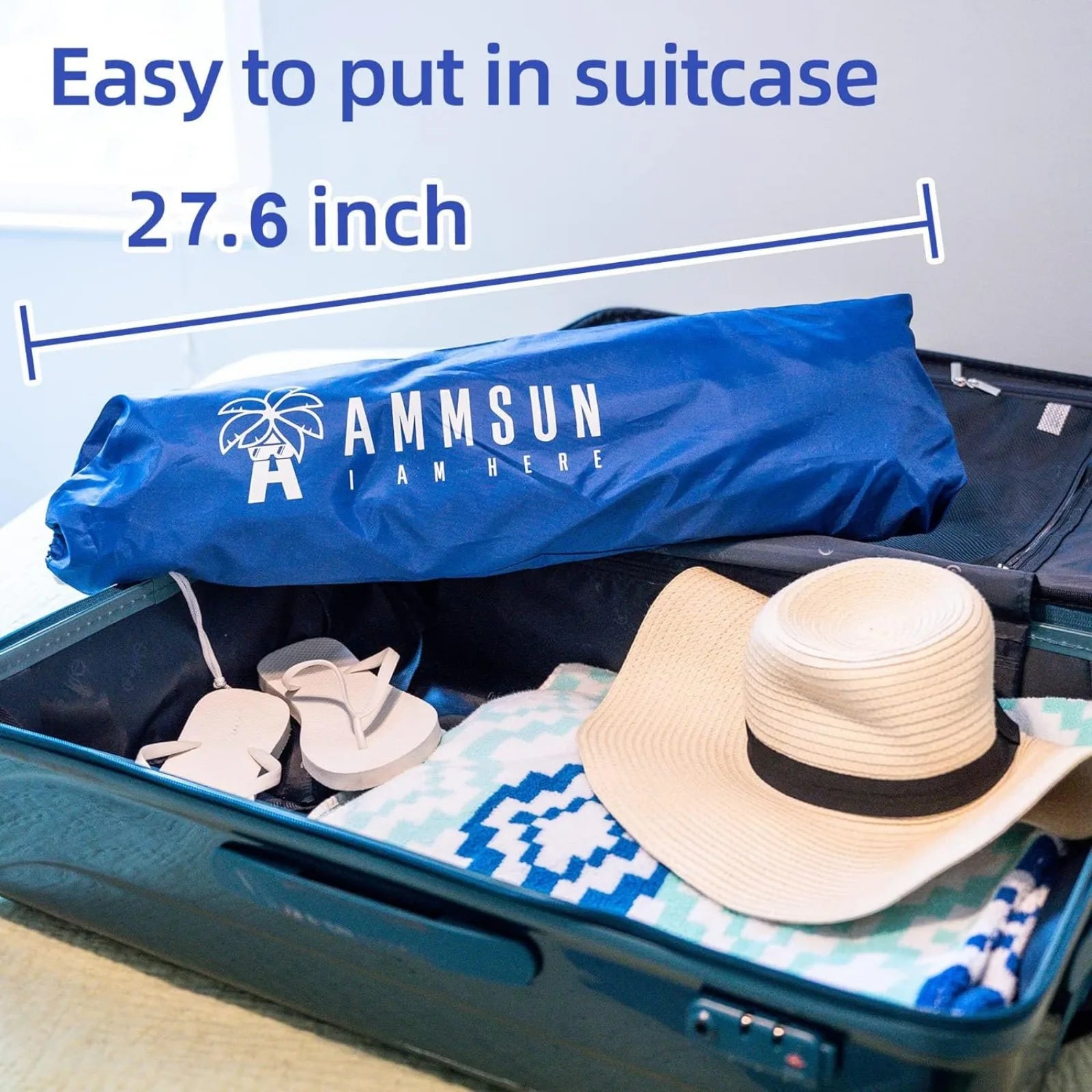 AMMSUN 6.5ft Foldable Beach Umbrella with Sand Anchor, Tilt Function, and UPF 50+ UV Protection - Blue