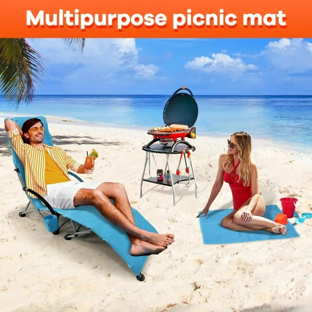 WKFAMOUT Portable Low Profile Folding Beach Chairs with Foot Cushions and Accessories - Supports 265 lbs