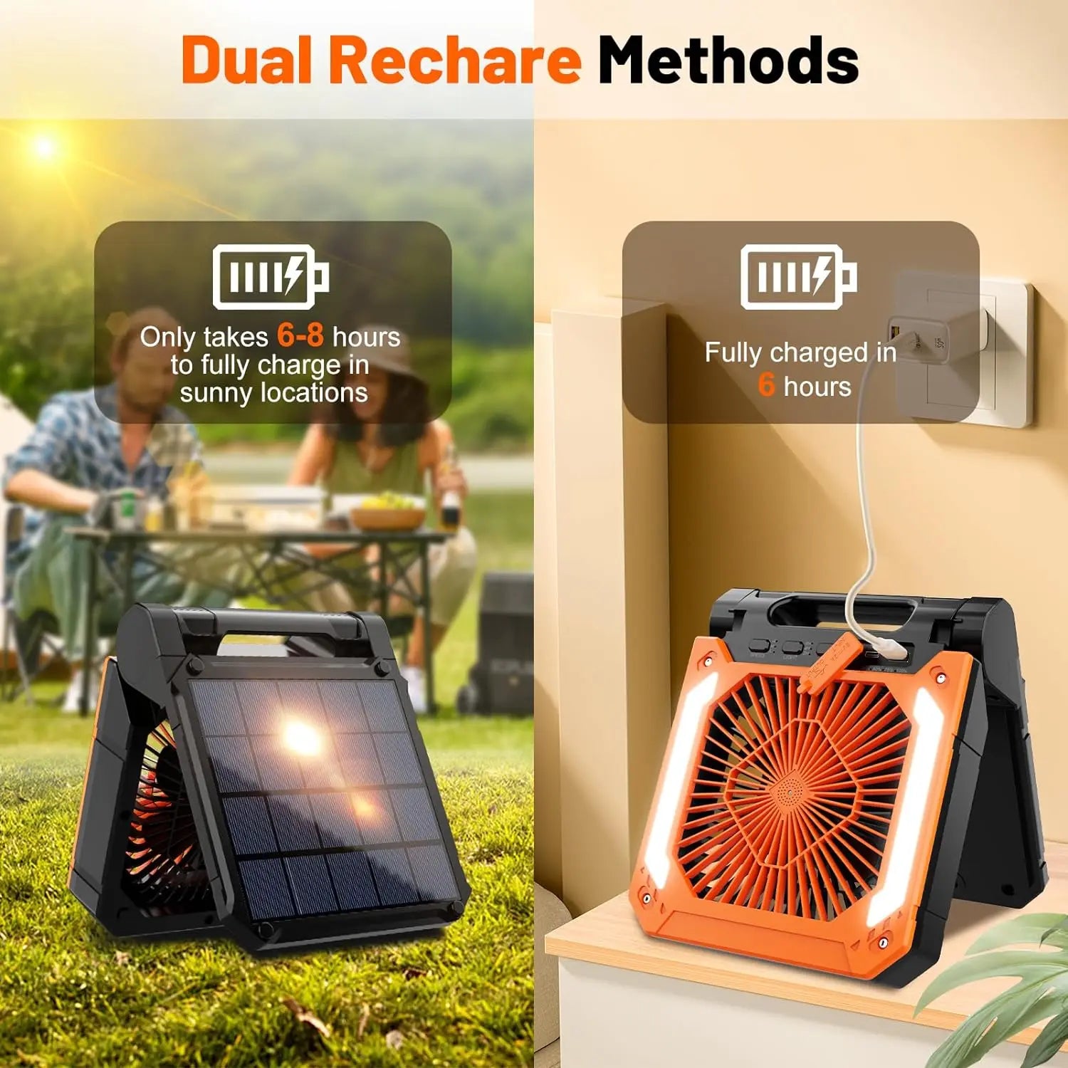 Portable Electric Electric Fan with LED Light - 20000mAh Multi-Speed