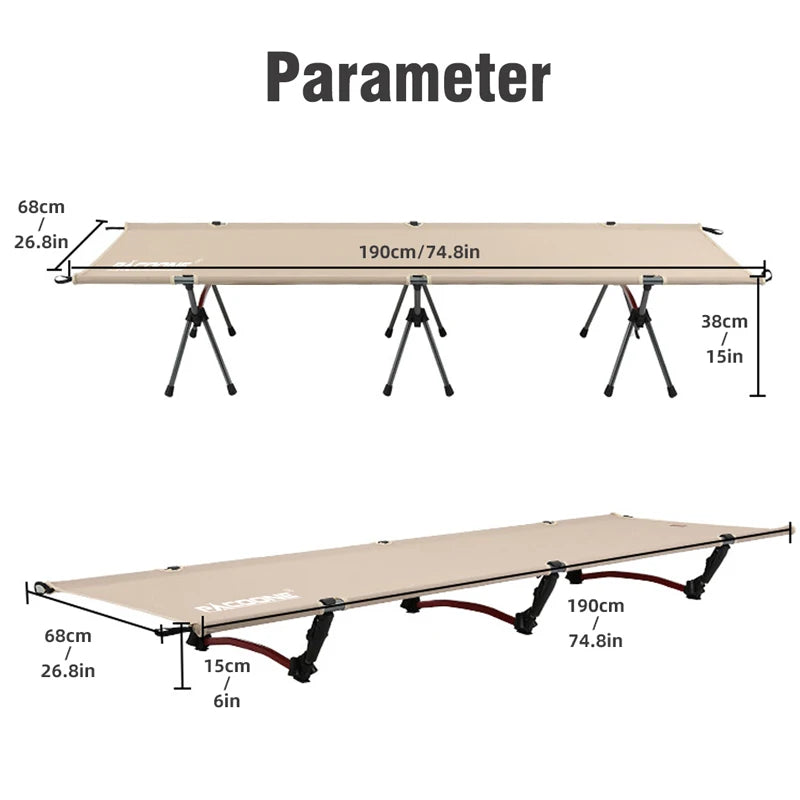 PACOONE Ultralight Foldable Camping Bed - Portable Outdoor Sleeping Cot for Backpacking and Hiking, 330 lbs Capacity