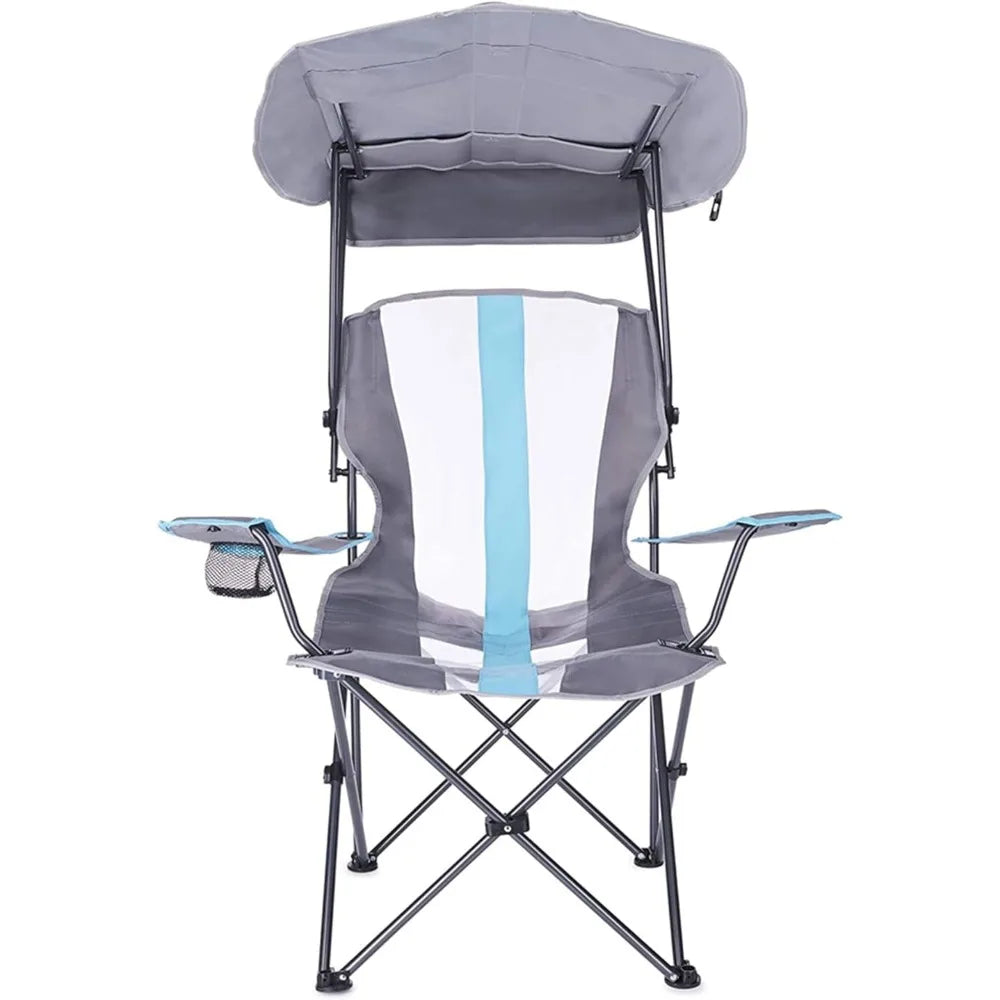 Original Foldable Canopy Chair - Grey and Light Blue Portable Shade Seating