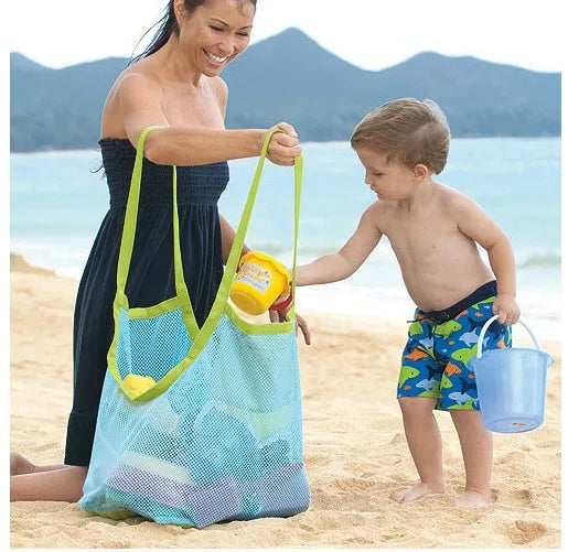 Clyine Portable Kids Beach Bag - Foldable Mesh Waterproof Tote for Beach Toys, 18.9"