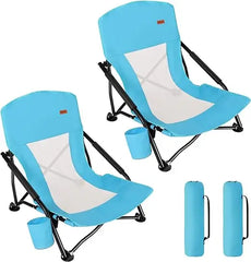 ANGDUO Heavy Duty Low Profile Beach Chairs with Cup Holder - 2 Pack, 22