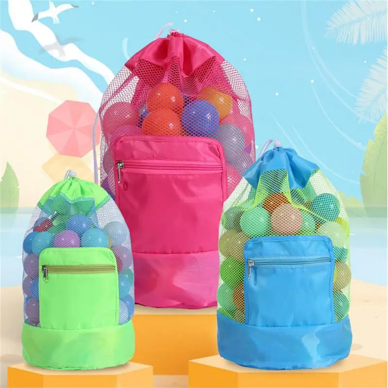 LKeep Foldable Mesh Beach Toy Organizer Bag - Drawstring Backpack Design for Beach Essentials, 19"x9.5"