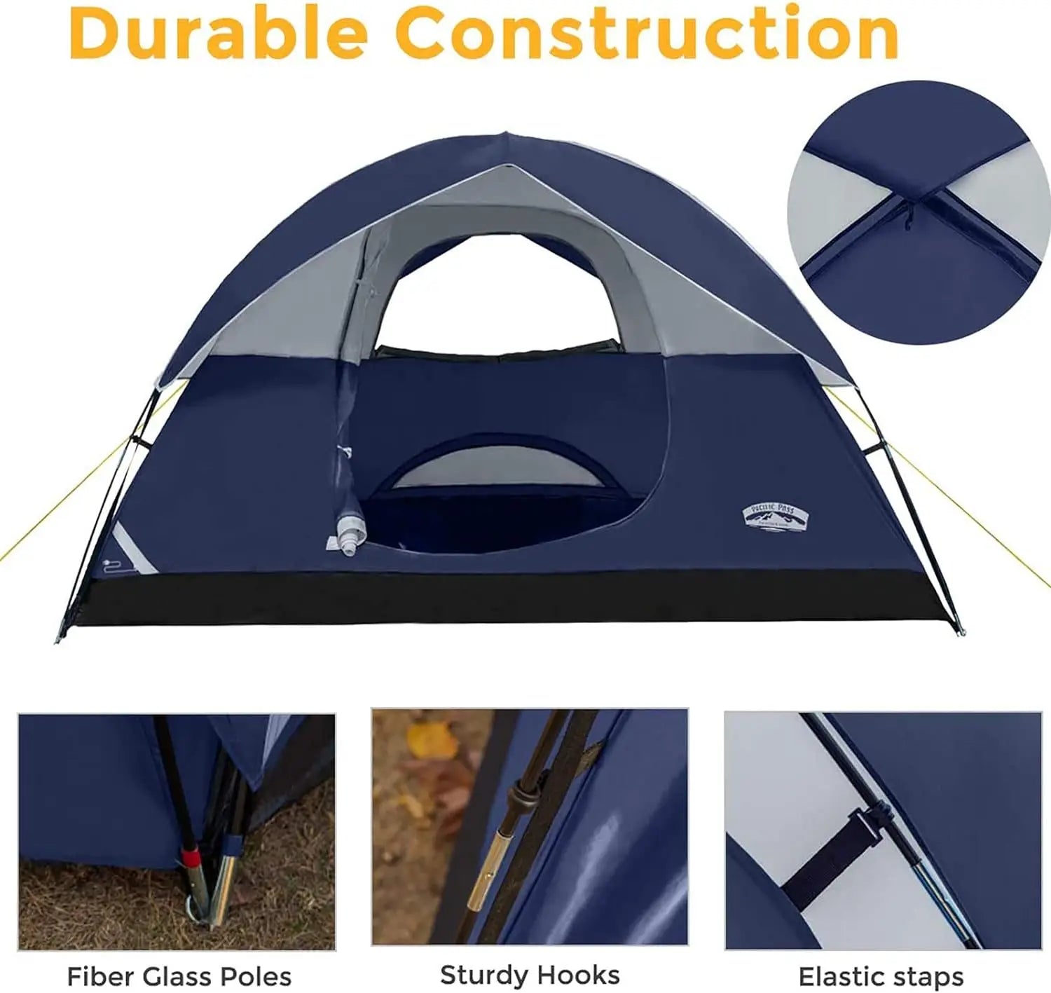 Pacific Pass 4-Person Lightweight Dome Tent with Removable Rain Fly for Camping and Outdoor Adventures