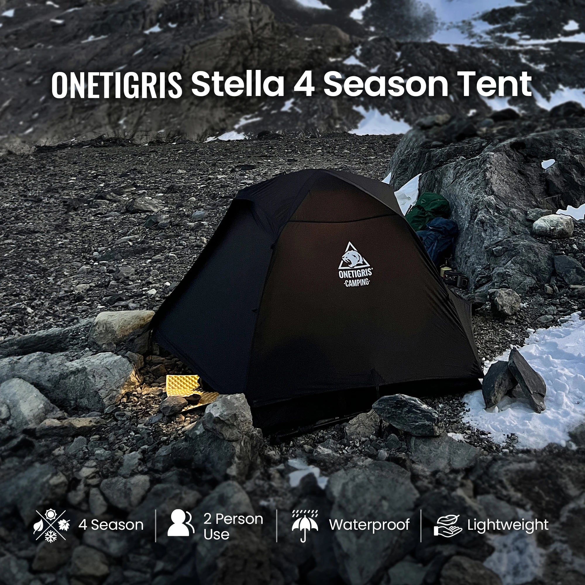 OneTigris STELLA Camping Tent - Black Tigris Series 2-Person 4-Season Backpacking Shelter