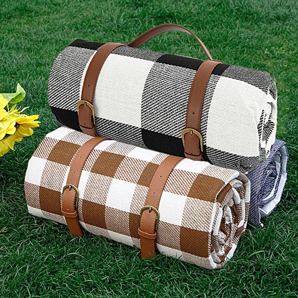 Large Plaid Camping Blanket - Machine Washable, Foldable Picnic Mat 59" x 78.75" with Portable Handle