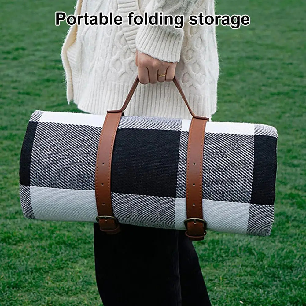 Large Plaid Camping Blanket - Machine Washable, Foldable Picnic Mat 59" x 78.75" with Portable Handle