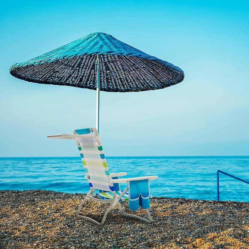 Aohanoi Adjustable Reclining Beach Chair with Cooler Pouch - Blue Stripes, 350lbs Capacity