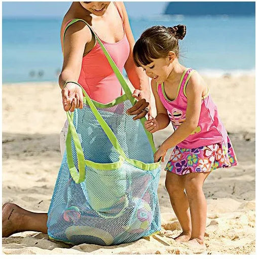 Clyine Portable Kids Beach Bag - Foldable Mesh Waterproof Tote for Beach Toys, 18.9"