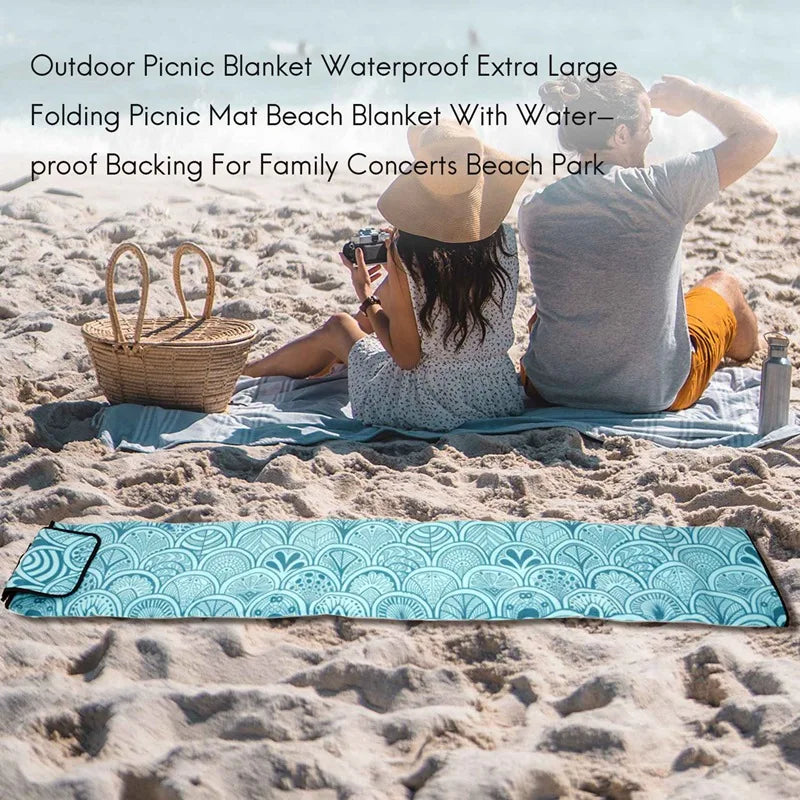 Extra Large Waterproof Beach Blanket - Folding Picnic Mat with Water-Resistant Backing, 79" x 59"