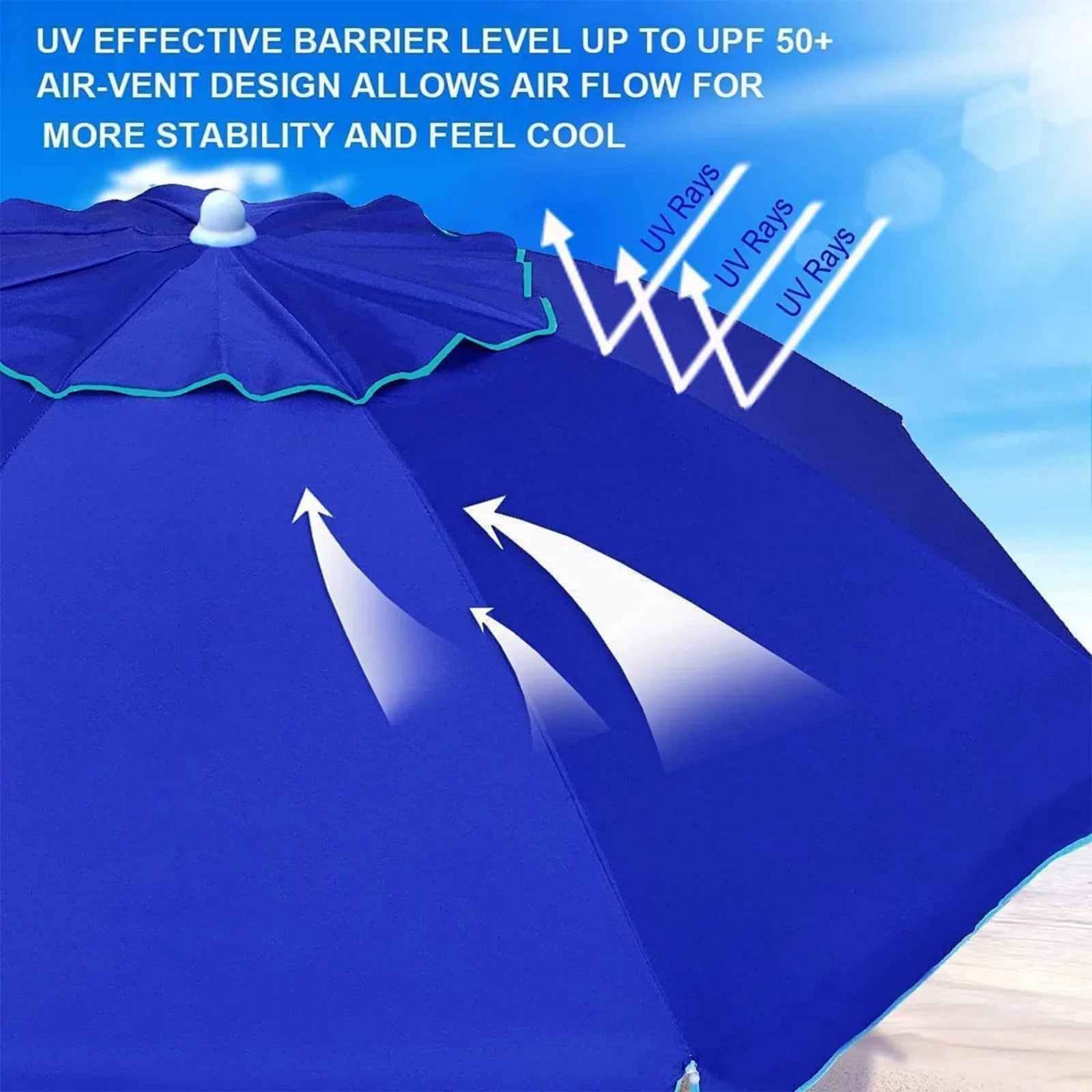 AMMSUN 6.5ft Foldable Beach Umbrella with Sand Anchor, Tilt Function, and UPF 50+ UV Protection - Blue