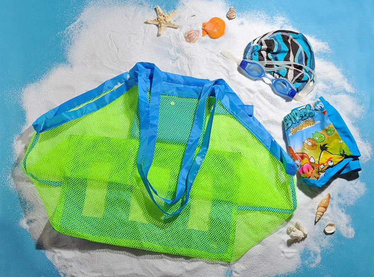 Clyine Portable Kids Beach Bag - Foldable Mesh Waterproof Tote for Beach Toys, 18.9"