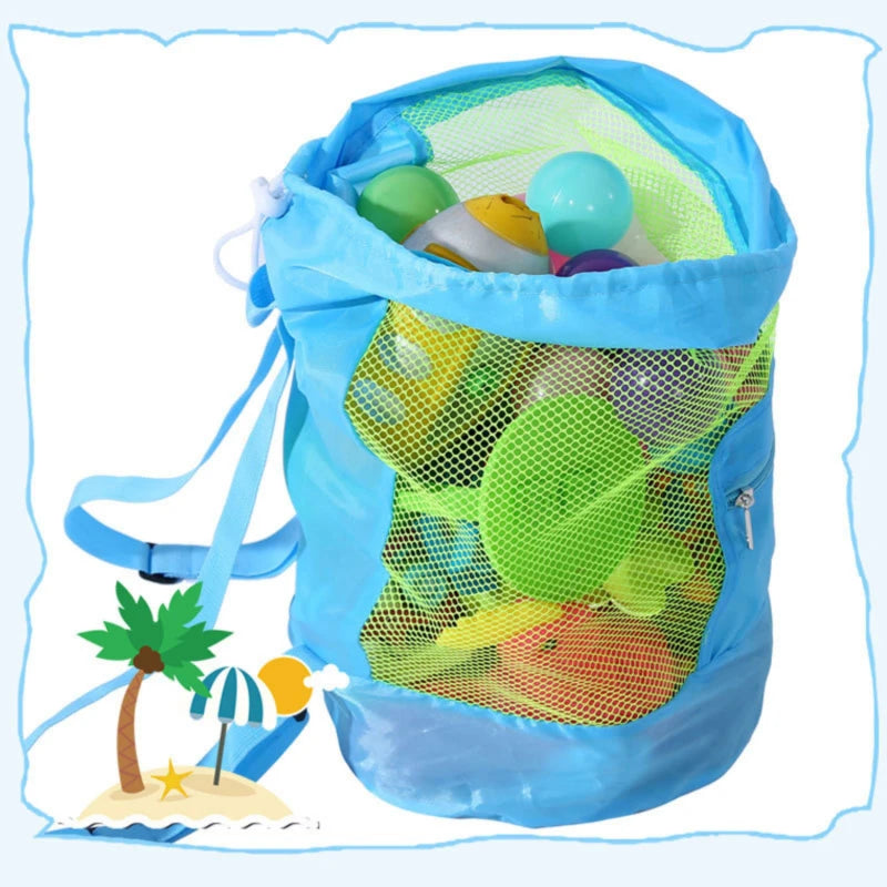 LKeep Foldable Mesh Beach Toy Organizer Bag - Drawstring Backpack Design for Beach Essentials, 19"x9.5"