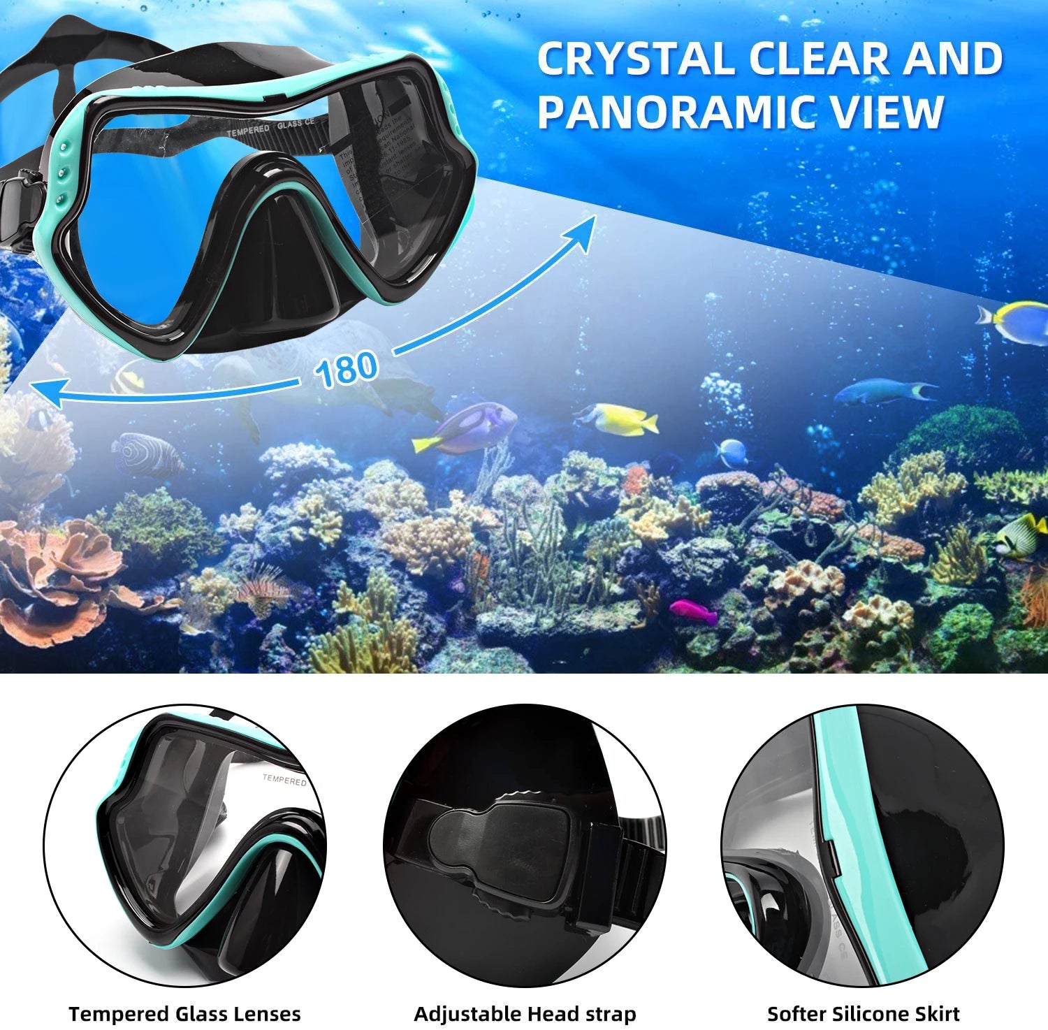 AquaGuard Premium Snorkeling Set for Adults - Full Face Mask & Dry Top Tube - 180° Panoramic View, Anti-Fog Design