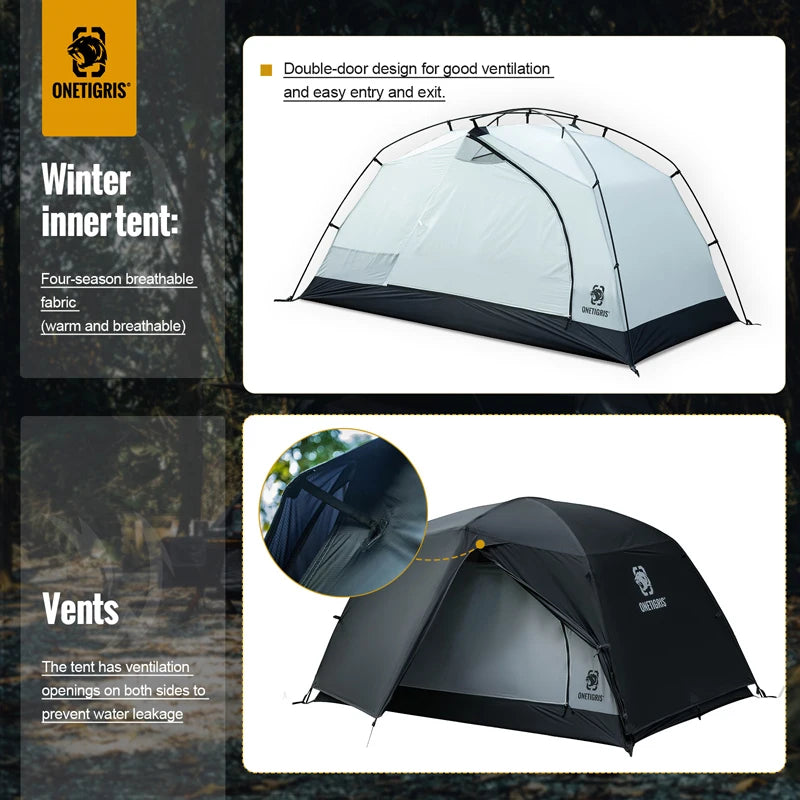 OneTigris STELLA Camping Tent - Black Tigris Series 2-Person 4-Season Backpacking Shelter