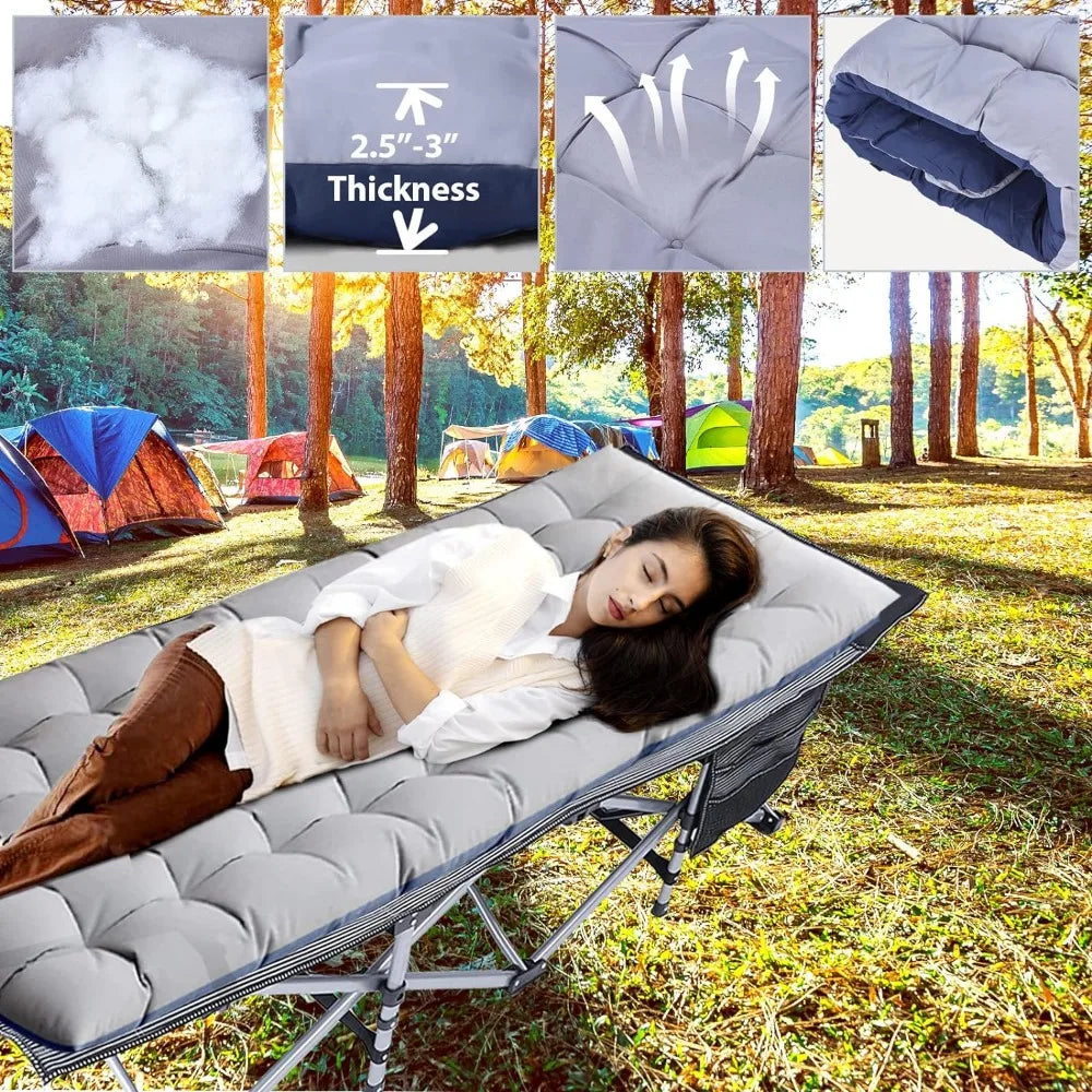 Portable Camping Cot with Mattress Flat Sleeping Design for Adults Foldable Outdoor Bed for Comfortable Campsite Rest