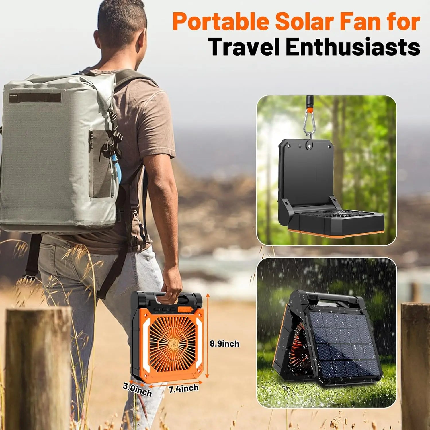 Portable Electric Electric Fan with LED Light - 20000mAh Multi-Speed