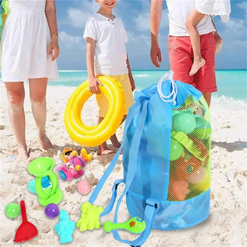 LKeep Foldable Mesh Beach Toy Organizer Bag - Drawstring Backpack Design for Beach Essentials, 19"x9.5"