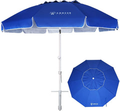 8 ft Large Beach Umbrella with Sand Anchor - High Wind Resistant, UPF 50+ Protection