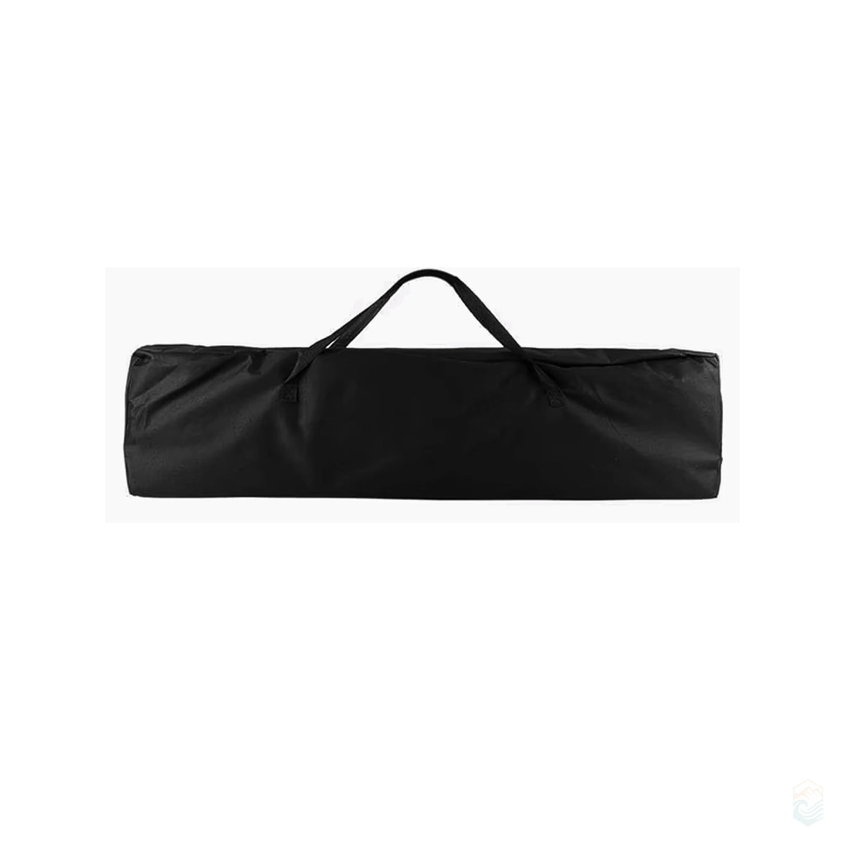 Black carrying bag with dual handles for folding camping cot storage and transport
